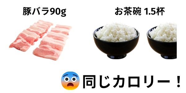 豚バラ肉とお米のカロリー比較